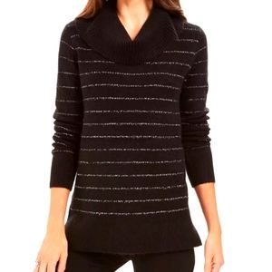 Style & Co. Lurex Deep Black Silver Metallic Cowl Neck Sweater